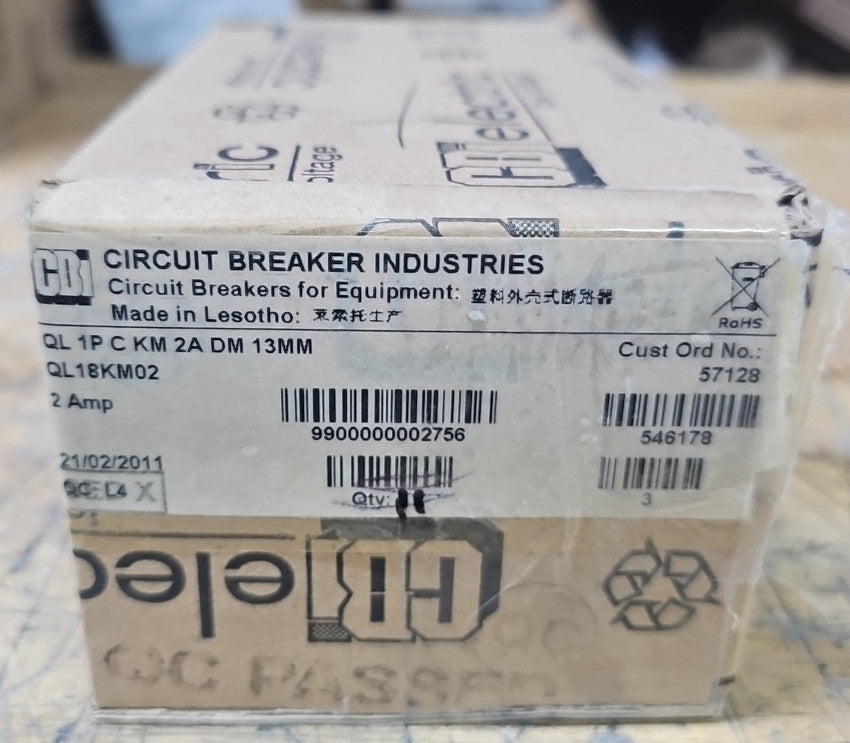 Box of 11 CBI 2A Circuit Breakers QL18KM02 1 Pole Unit