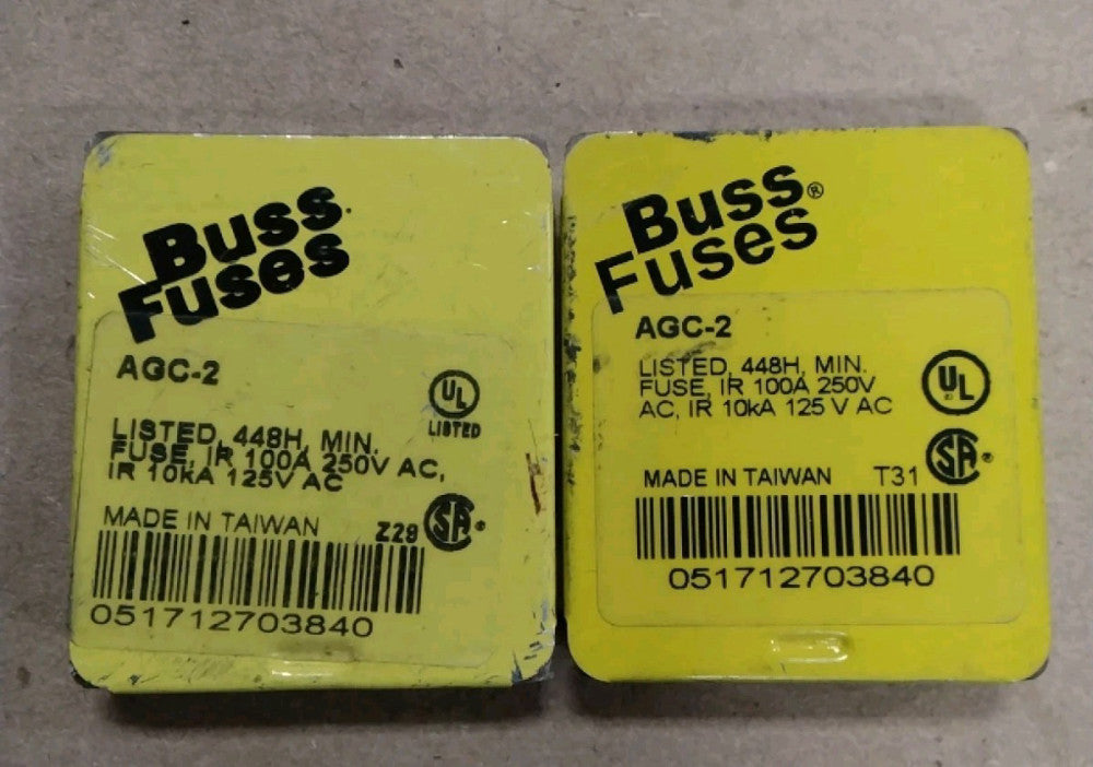 10 Bussmann AGC2 Buss AGC 2 250 Volt 2 Amp  Fast Acting Glass Fuses G12