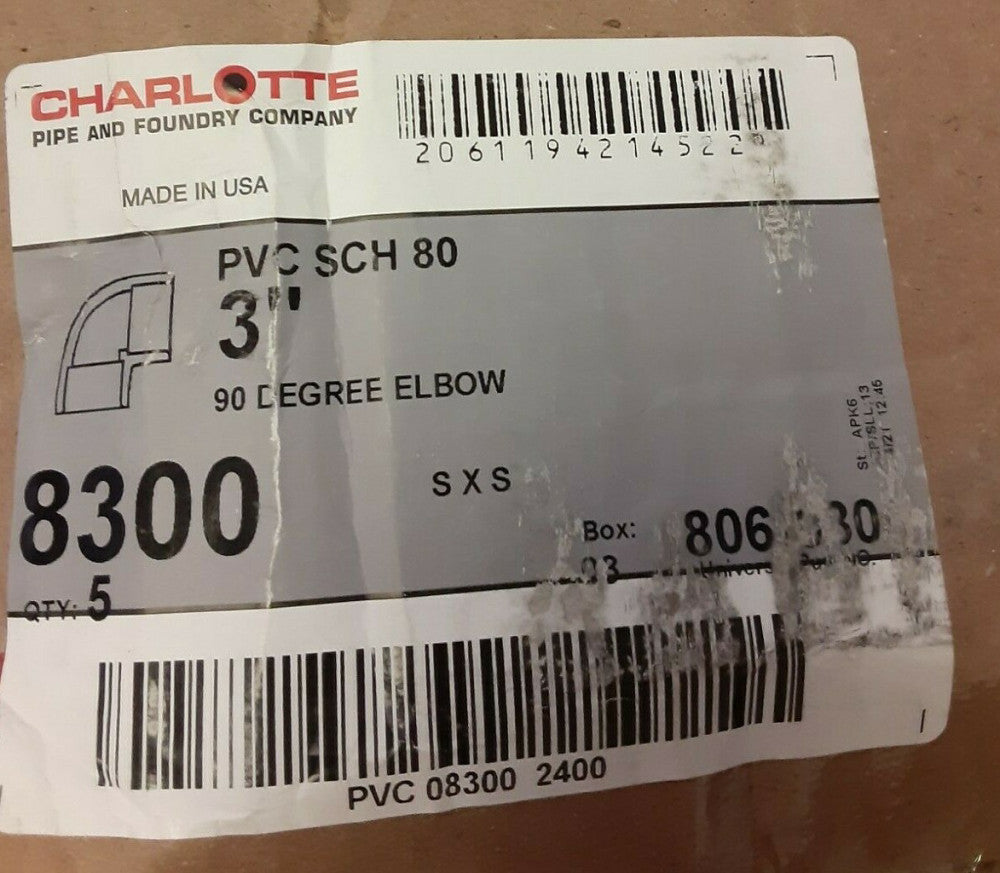 BRAND NEW CHARLOTTE 3" 90 DEGREE ELBOW 8109 806-030
