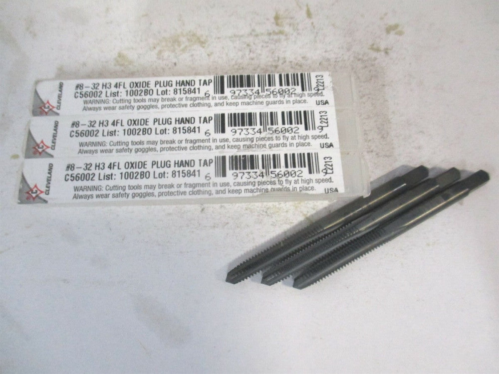 Cleveland (C56002) #8-32 Oxide HSS RH 4-FL Straight Flute Plug Hand Tap - Qty 3 