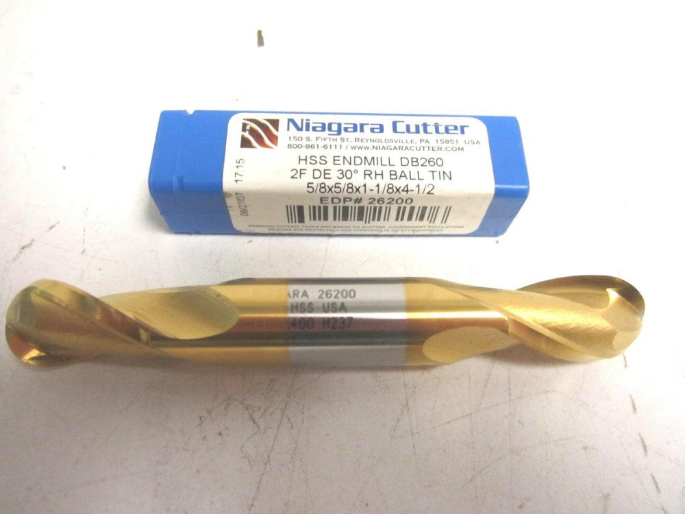 Niagara (26200) 5/8" HSS TiN 2F Double Ball End Mill 5/8 x 1-1/8 x 4-1/2 x 5/8 