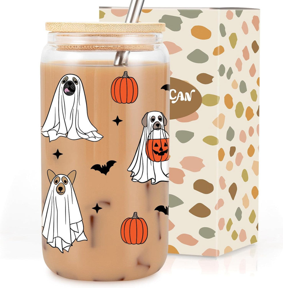 Coolife Funny Halloween Dog Ghost Cup, Cute Pumpkin Iced Coffee Tumbler, 16 Oz S