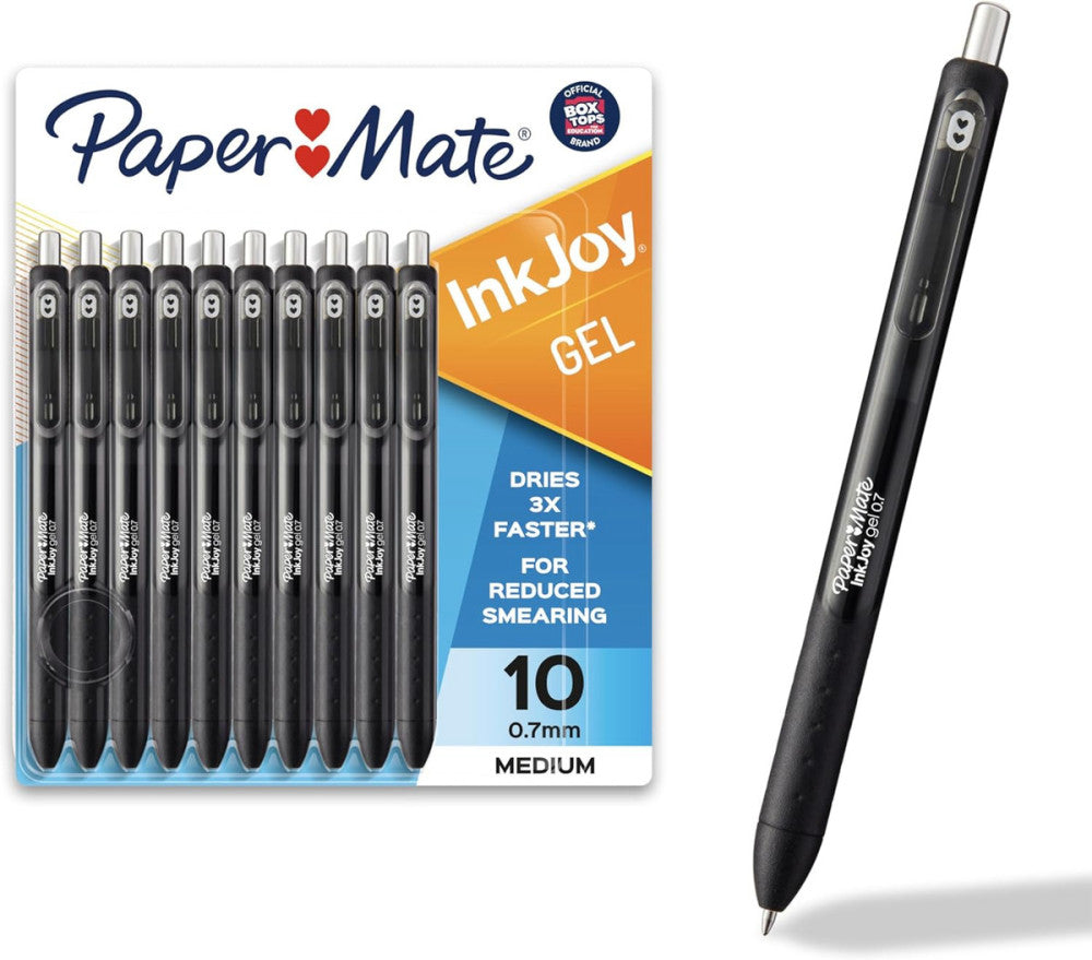 Inkjoy Black Gel Pens Medium Point (0.7 Mm) Comfort Grip 10 Count Fast Dry Ink I