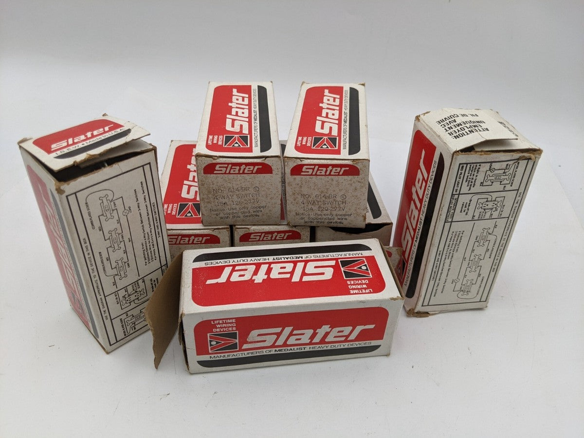 Lot of 8 Set Slater 614-BR 4 Way Switch 15 Amp 120-277 Volt Brown