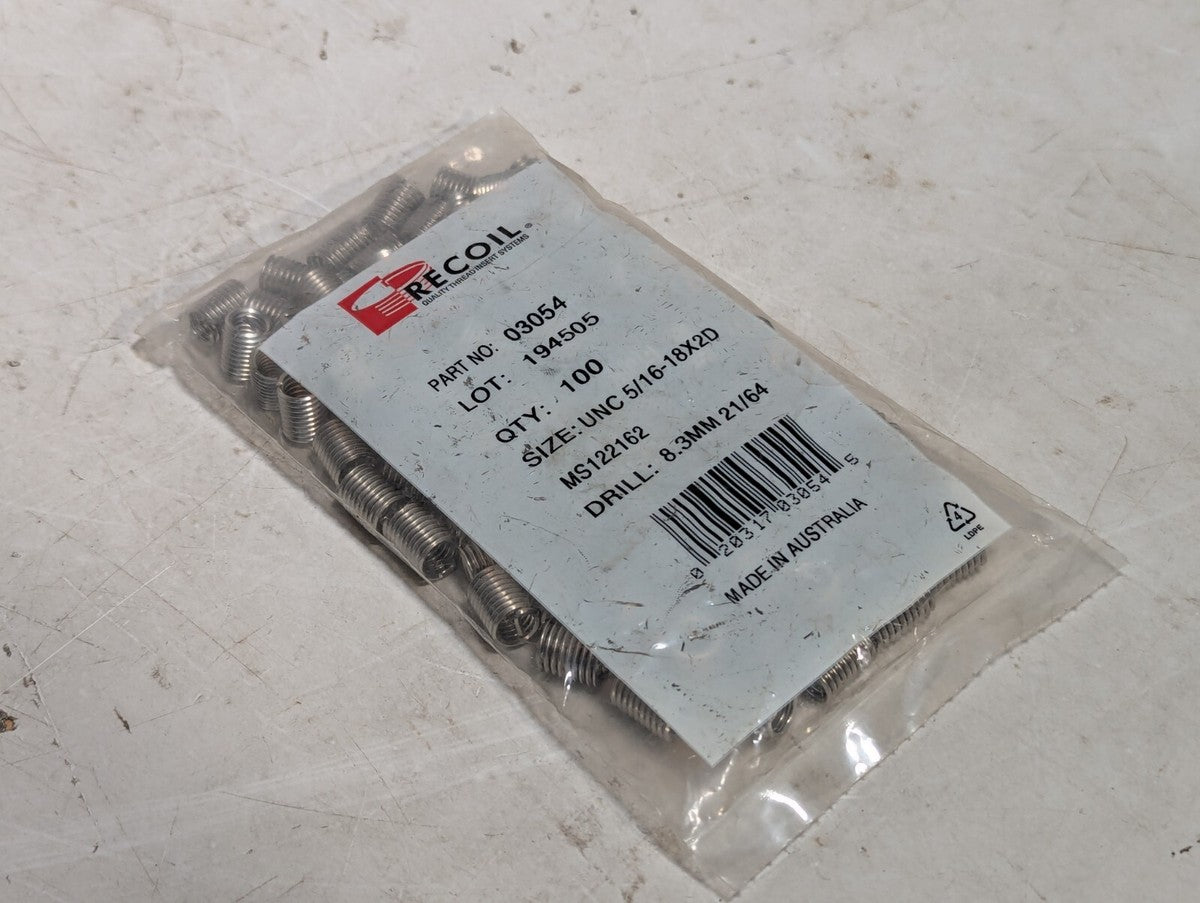 (100) RECOIL 03054 5/16"-18 Thread Size Stainless Steel STI Thread Repair Insert