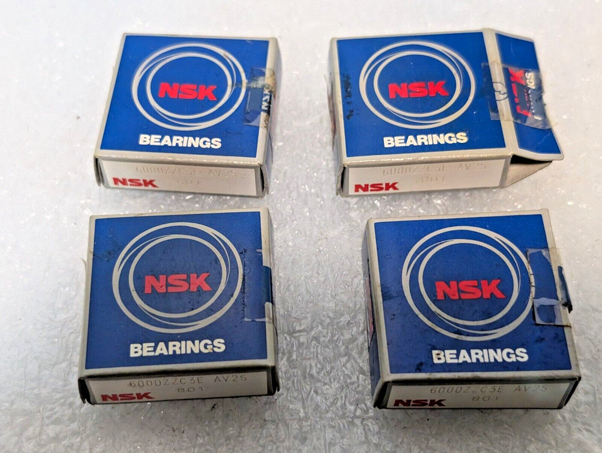 Lot of 4 NSK 6000ZC3 Radial Deep Groove Ball Bearings, 10 mm Straight Bore