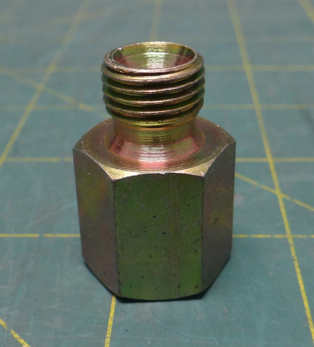 3/8" Female SAE X 1/2" Male SAE Yellow Zinc Plated Steel Pipe Reducer Adapter
