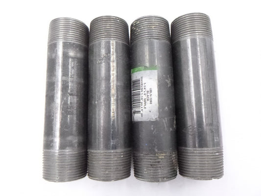 4 Pack SCI UBLN-1260 1-1/4" MNPT x 6" Black Steel Nipples