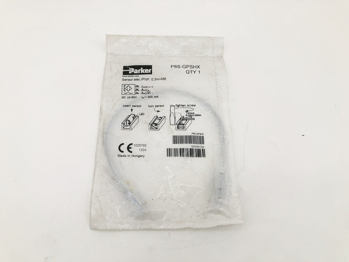 New Parker P8S-GPSHX Proximity Sensor With M8 Connector 10-30VDC