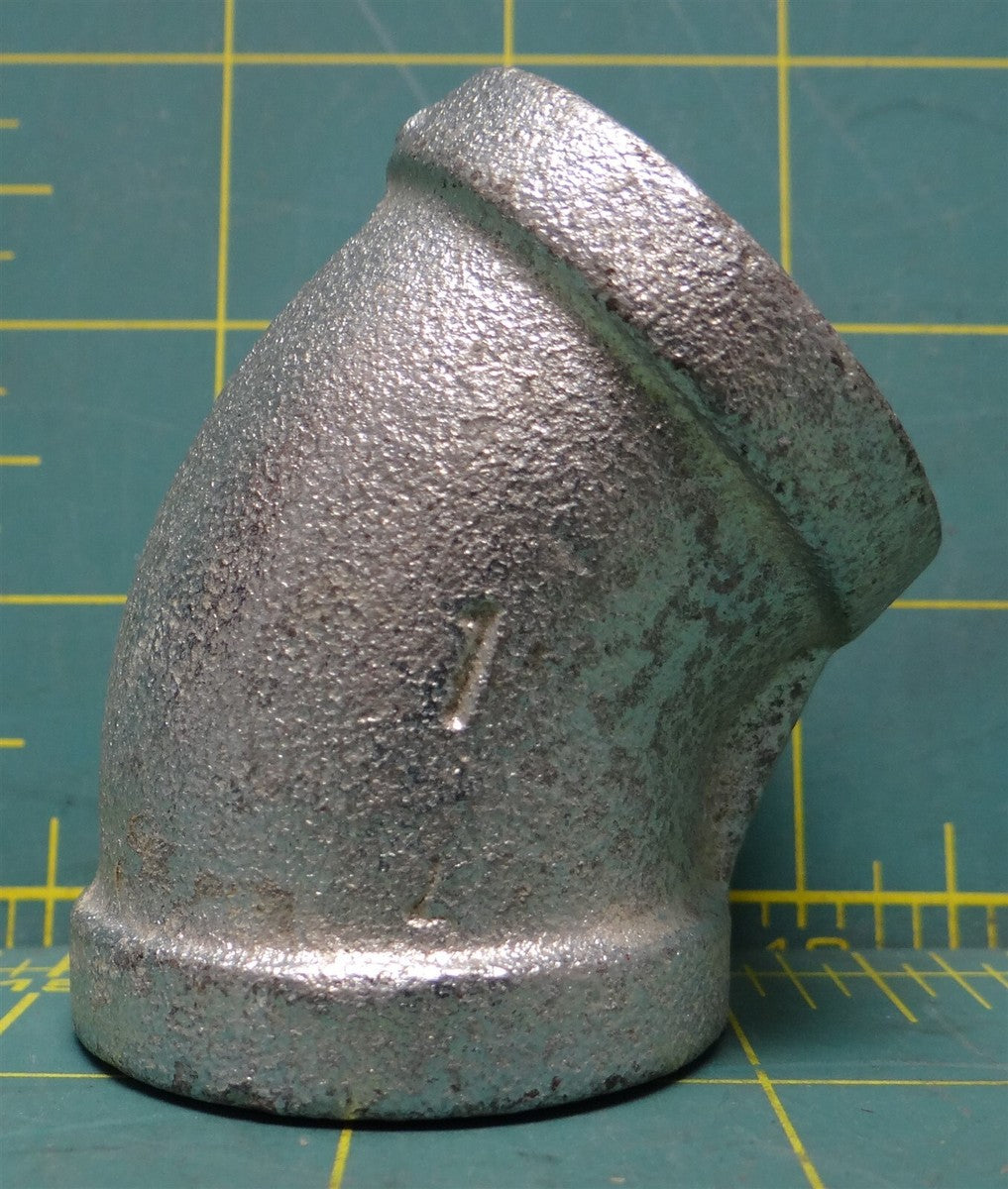 1" Pipe Size Galvanized Malleable Iron Elbow, 45 Degree, FNPT Type 