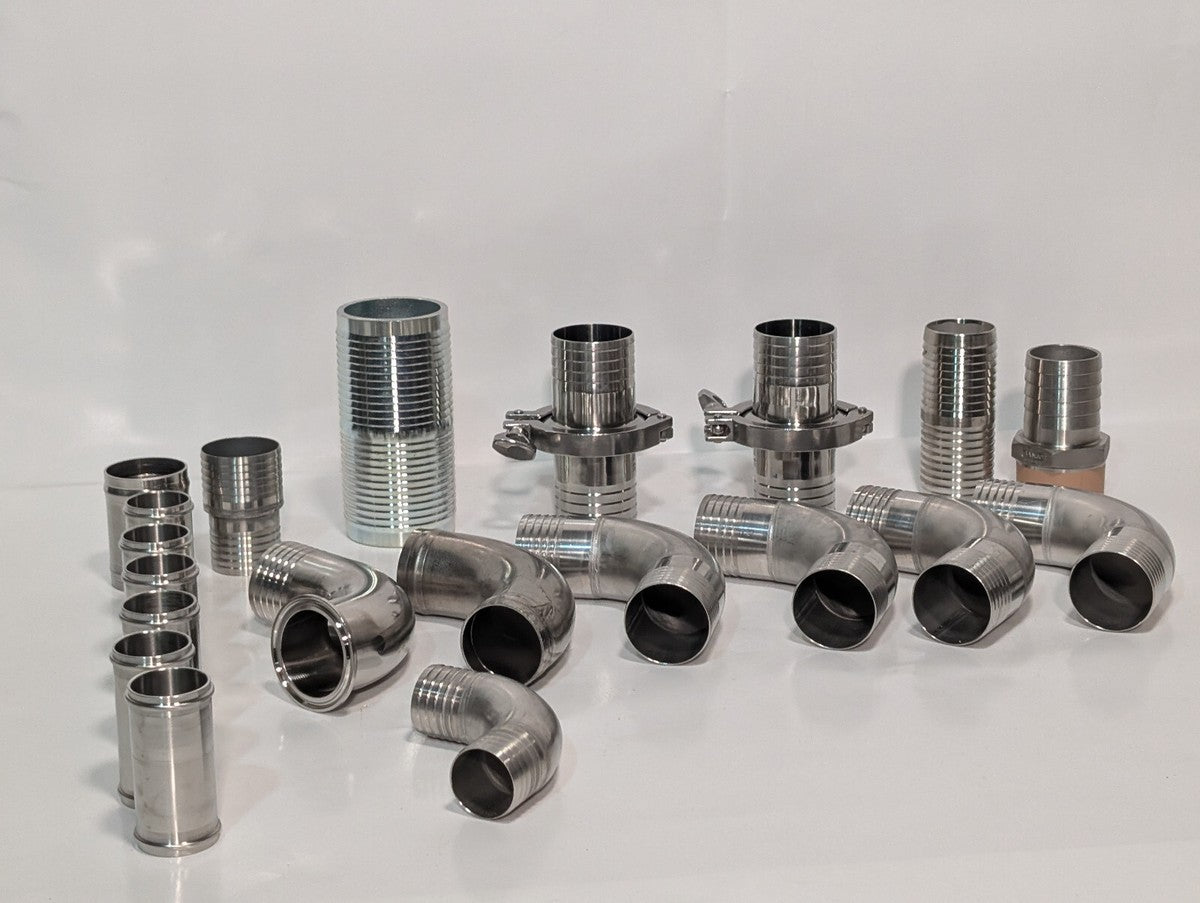 Lot of 19 Asstd Large Stainless Steel Hose Connectors, 2 inch OD or 2.5 inch ID