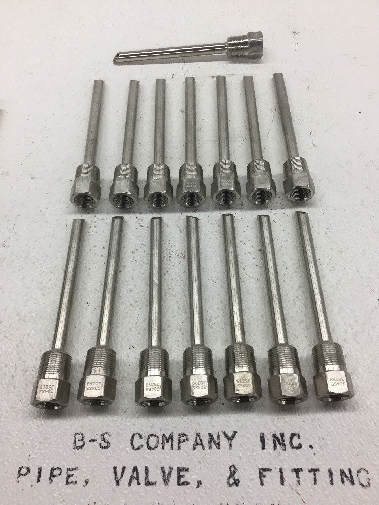 thermowell 304SS 1/2" FNPT x 3/4" MNPT x 7.5" Long Hollow (see pictures)