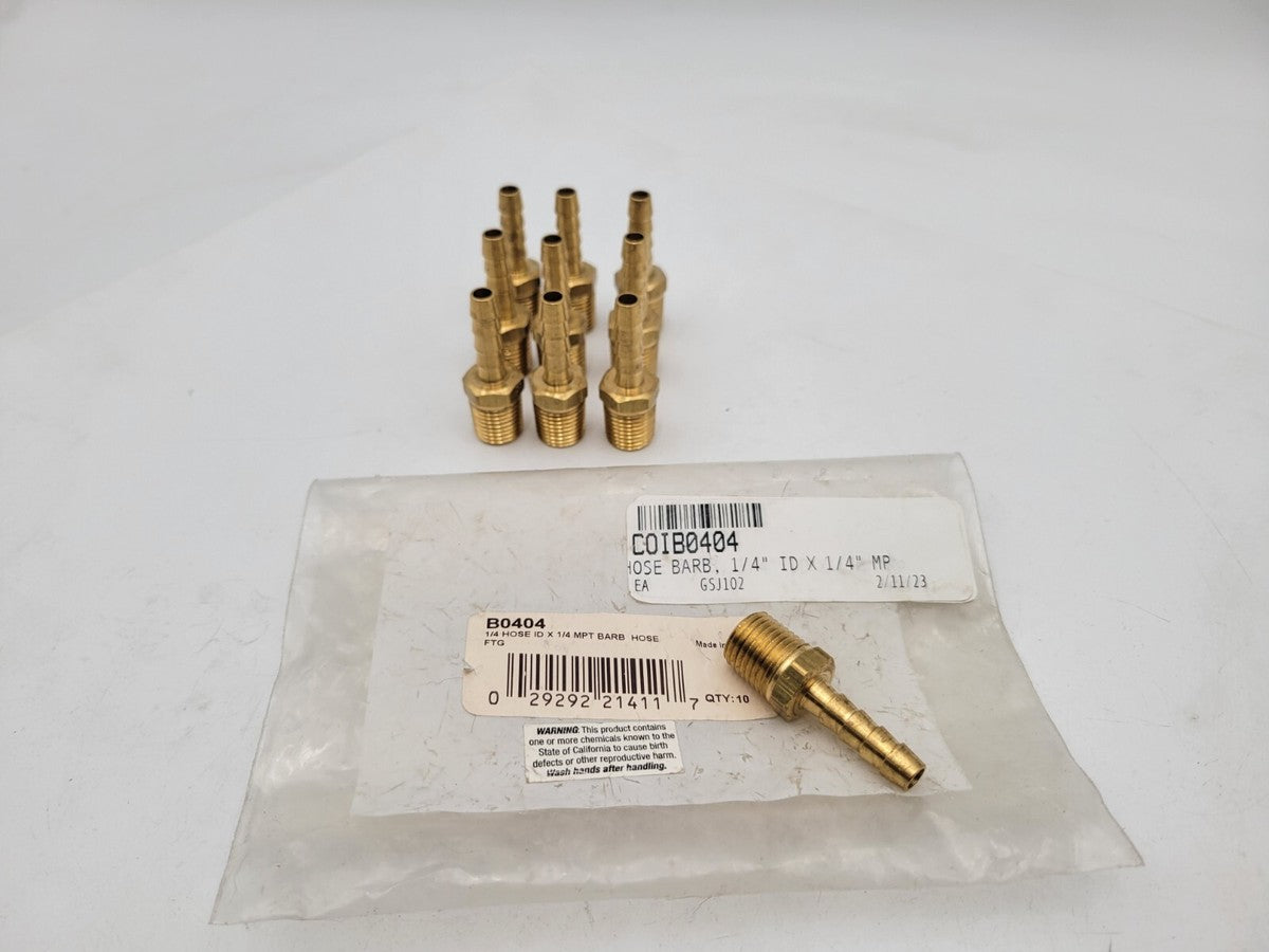 Lot of 10 Coilhose B0404 Barb Hose Fitting 1/4" Male Pipe Thread 1/4" Hose ID