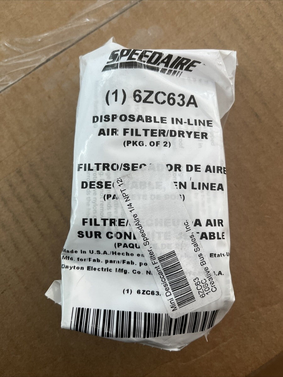 *LOT OF 2 NEW* SPEEDAIRE 6ZC63A 125psi Disposable In-Line Filter Dryer