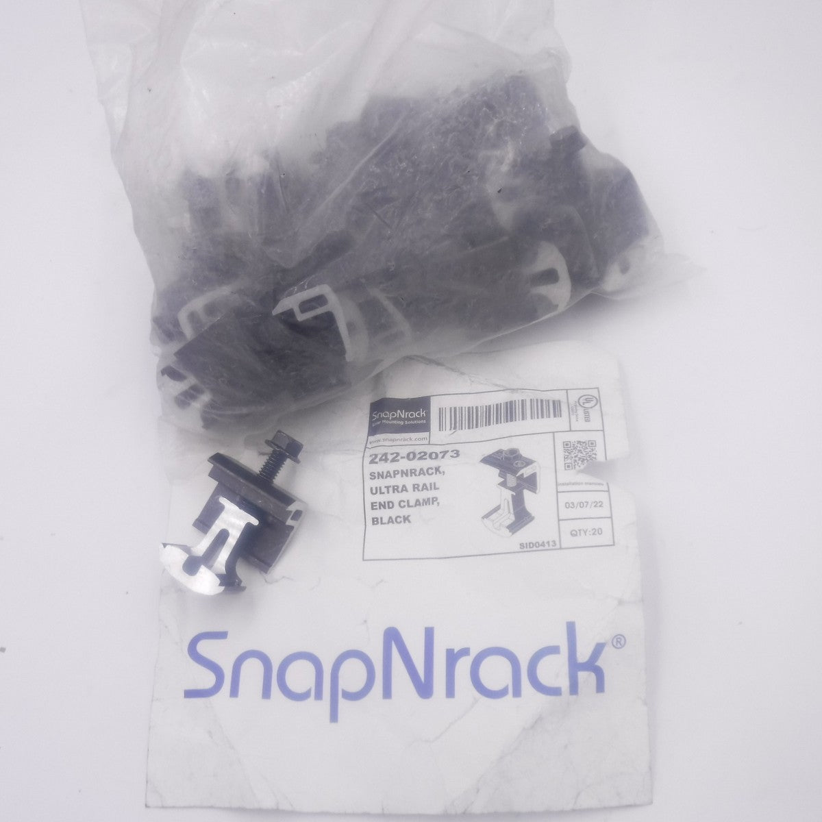 20 Pack SnapNrack Ultra Rail End Clamps 242-02073 For Solar Panels Black
