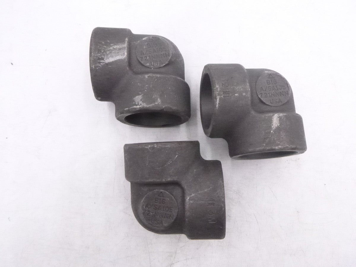 3 Pack B16 A/SA105  Metal 90 Degree Socket Weld On Fittings 1-1/4" Bore