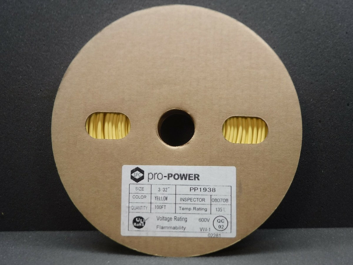 SFC, Pro-Power, PP1938,100FT, 600V, Temp Rating 135 C, Yellow Heat Shrink Tubing