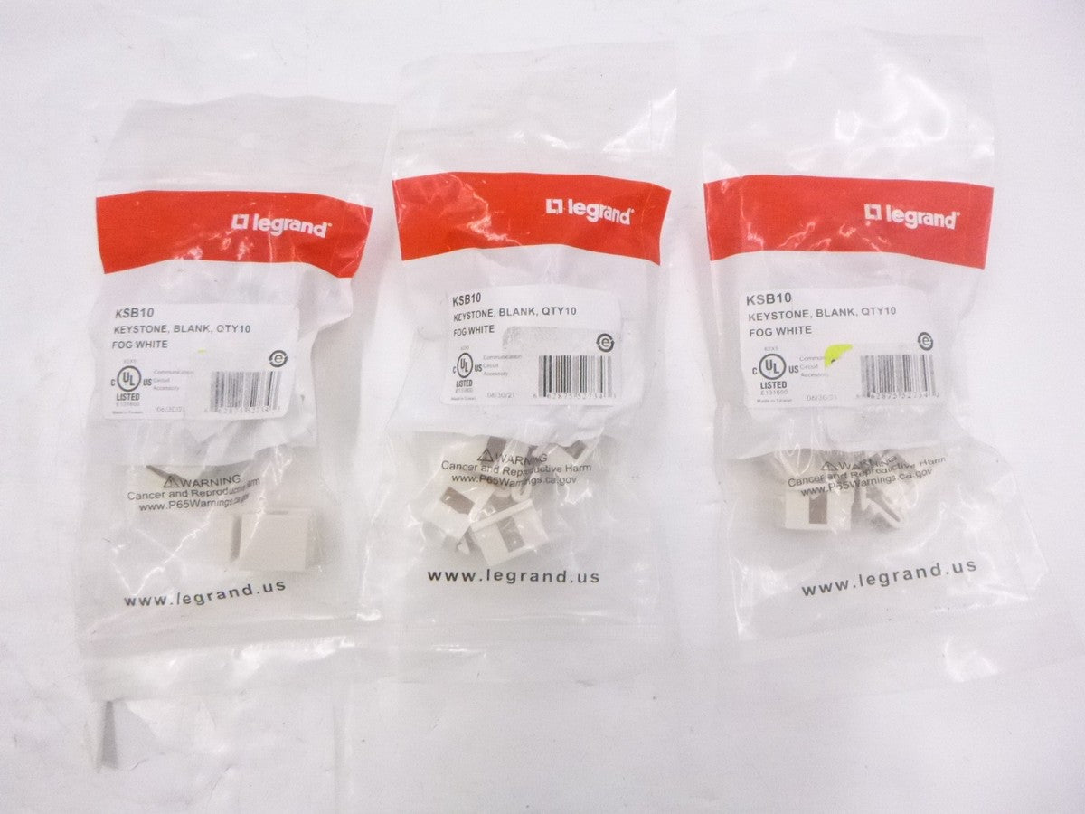 30 Pack Legrand Ortronics TechChoice Keystone Blank KSB10 Fog White