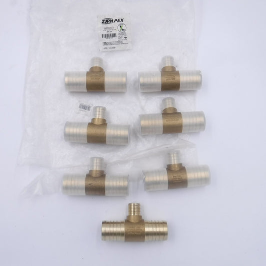 7 Pack Zurn QQT664GX 1-1/4 x 1-1/4 x 3/4" PEX Barb Hose Tees Brass