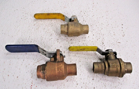 (3) Ball Valve 1/2" CTS Solder Joint / Sweat Ends 150-WSP 600-WOG Lever Op.