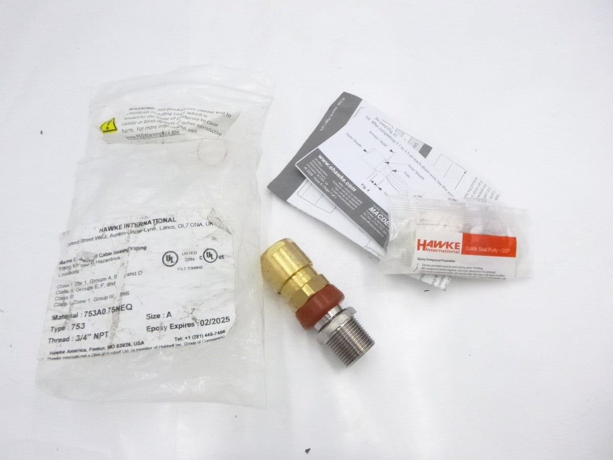 HAWKE Type 753 Cable Gland, Size O, 1/2 NPT, Nickel Plated Brass *Lot of (8 HAWKE Type 753 Cable Gland, Size O, 1/2 NPT, Nickel Plated Brass *Lot of (8