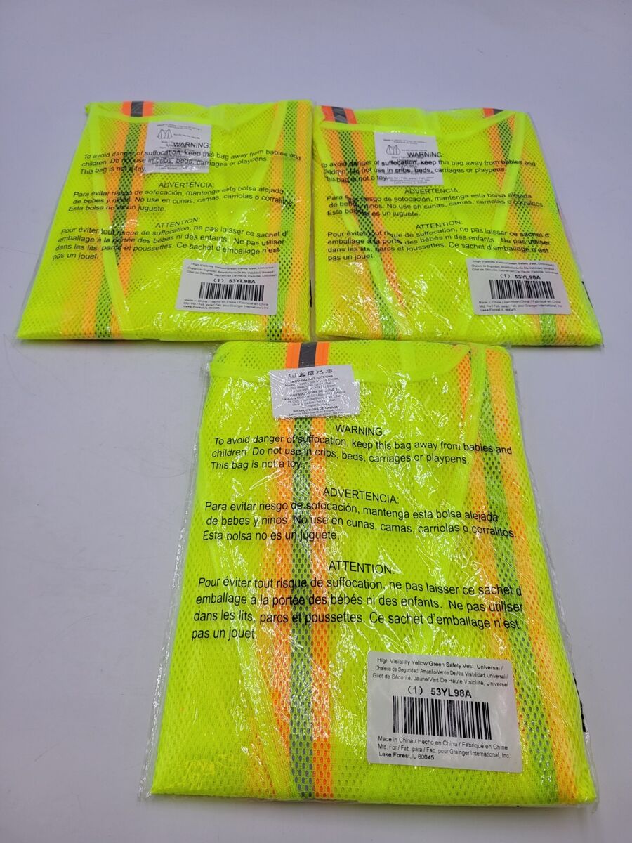 Lot of 3 53YL98A Universal High Visibility Yellow Green Safety Vest Work-Wear