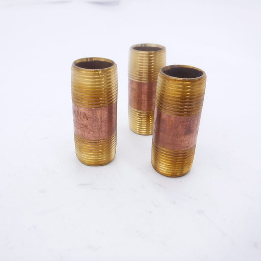 3 Pack Bluefin 3/4" x 2-1/2" MNPT Red Brass Pipe Nipples