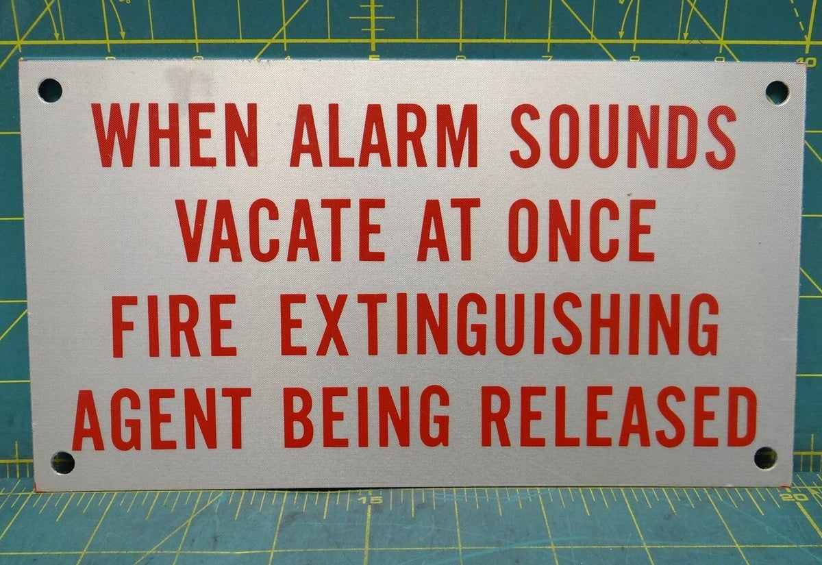 9" x 5" Industrial Metal Warning Sign for Fire Extinguishing Agent