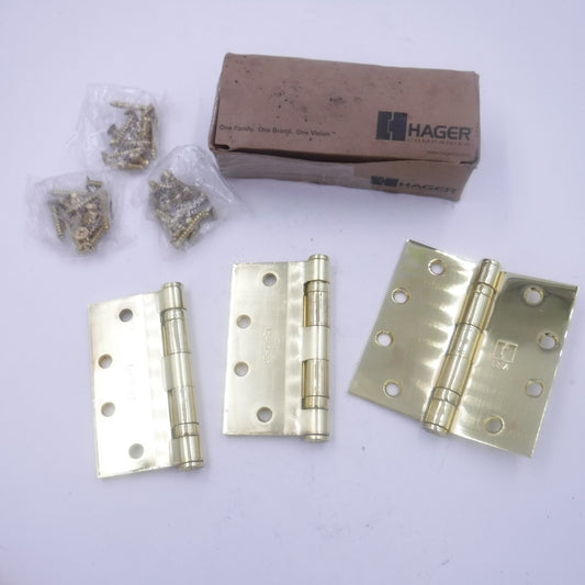 3 Pack Hager BB1279 4.5" x 4.5" Ball Bearing Hinges Bright Brass US3