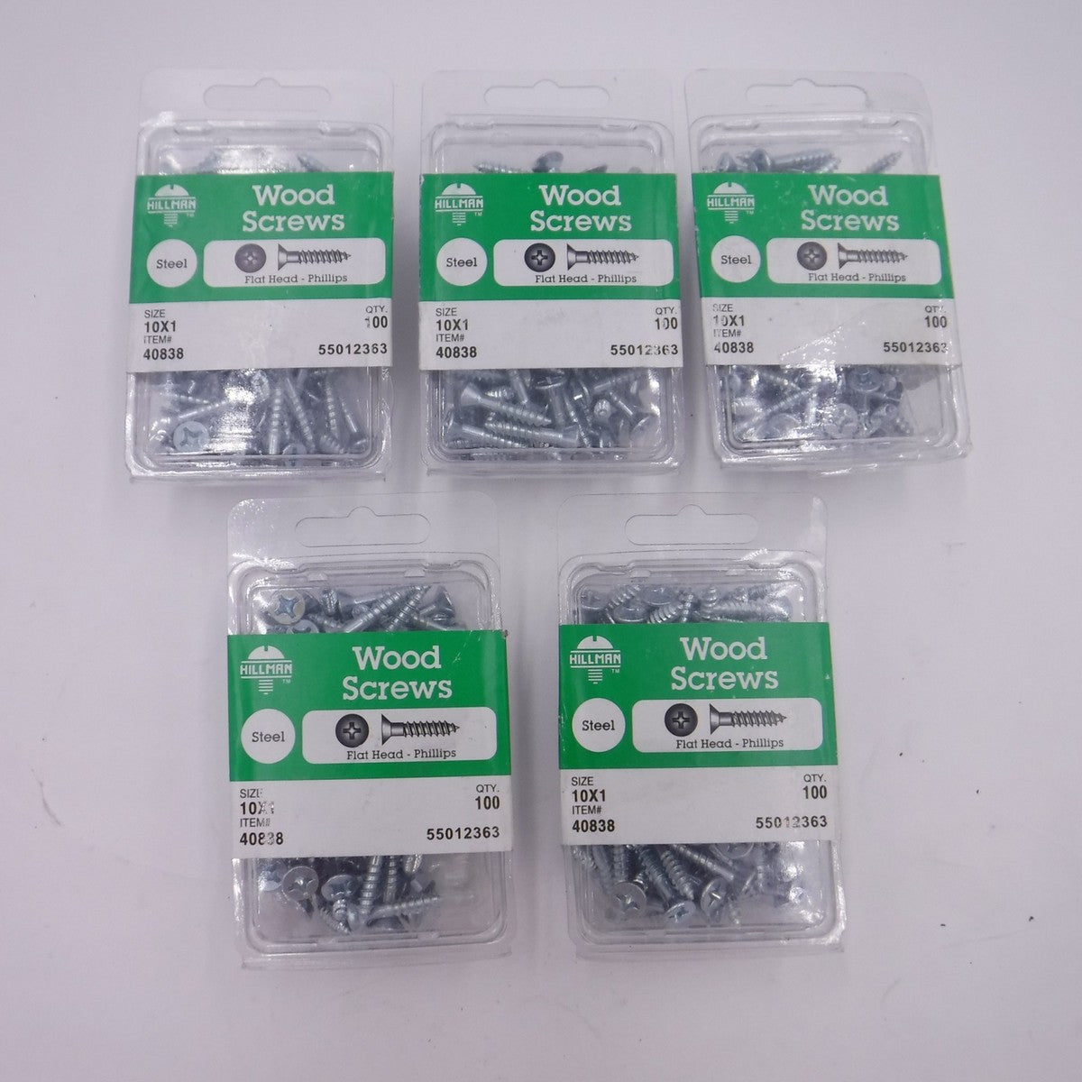 5 Pack (500 Screws) Hillman 1" #10 Steel Flat Head Phillips Screws 40838