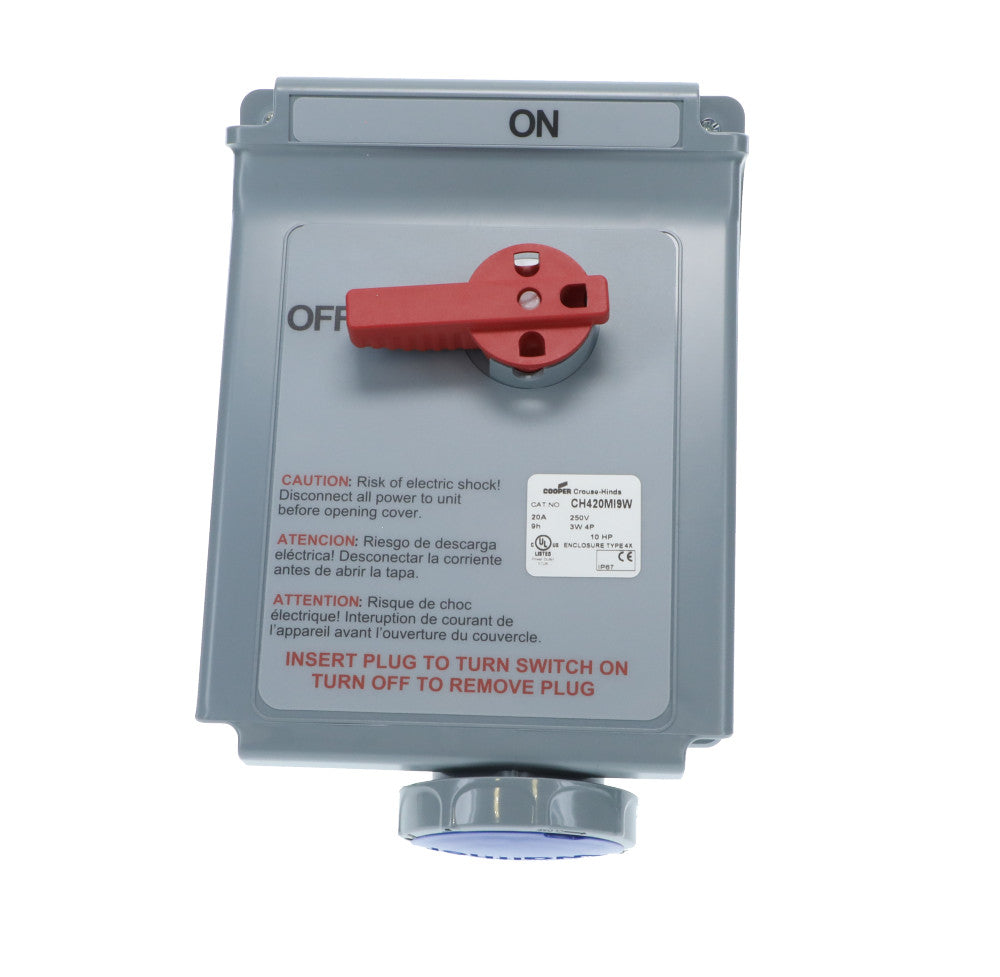 Cooper Crouse-Hinds CH420MI9W Interlock 20A 3W,4P 250V IP67 Watertight 420MI9W