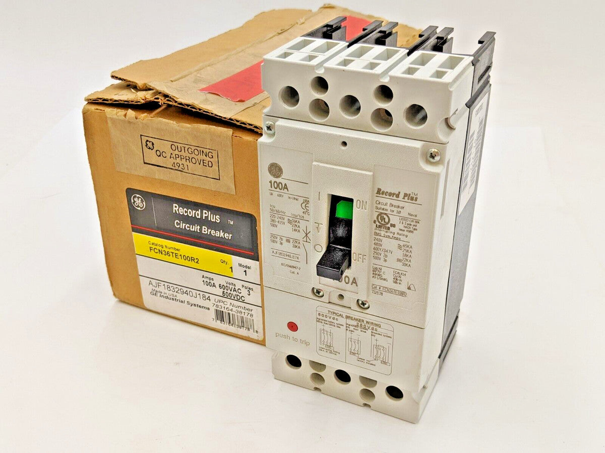 GE FCN36TE100R2 Bolt-On Circuit Breaker 100A 600V 3P 3PH FCN 100AMP 600 Volt