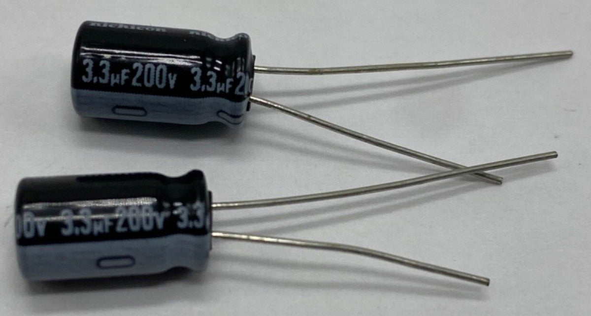 Pack of 2, Nichicon UVZ2D3R3MED electrolytic capacitor radial lead 3.3uf/200V