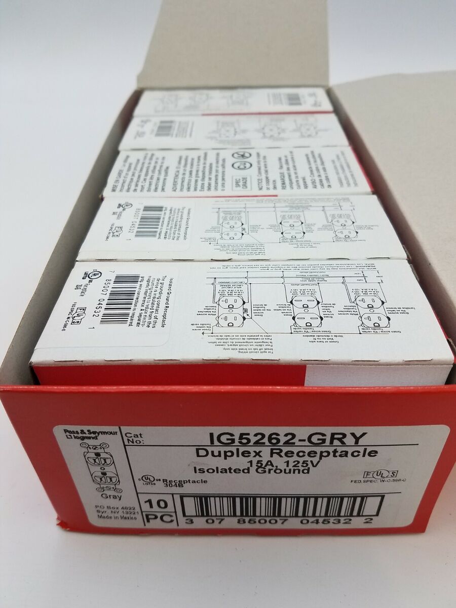 10Pc Pass Seymour Legrand IG5262-GRY Duplex Receptacle 15A 125V Isolated Ground