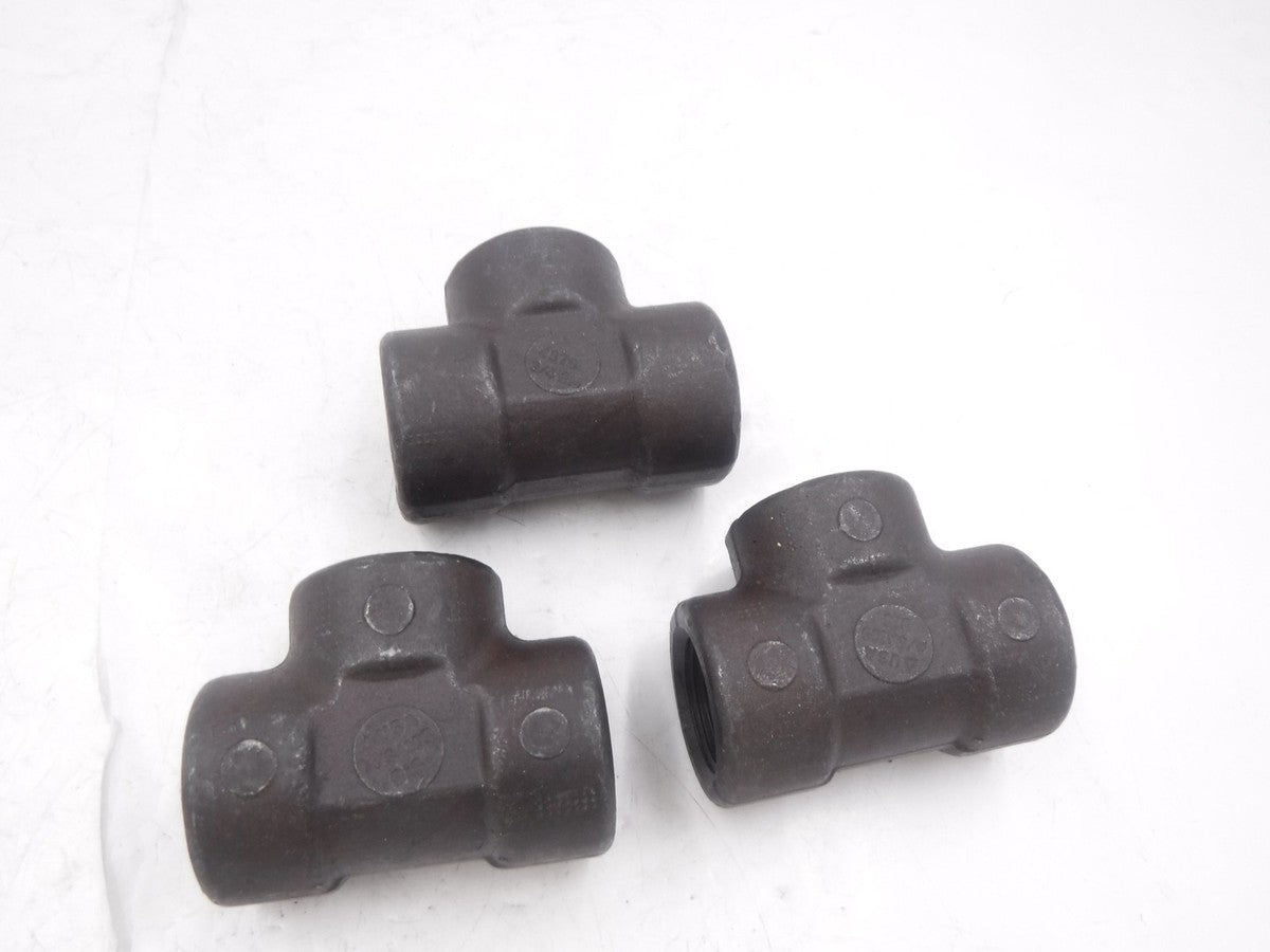 3 Pack 3/4"FNPT 3 Way 2000# A/SA105 Forged Carbon Steel Tee Pipe Fittings