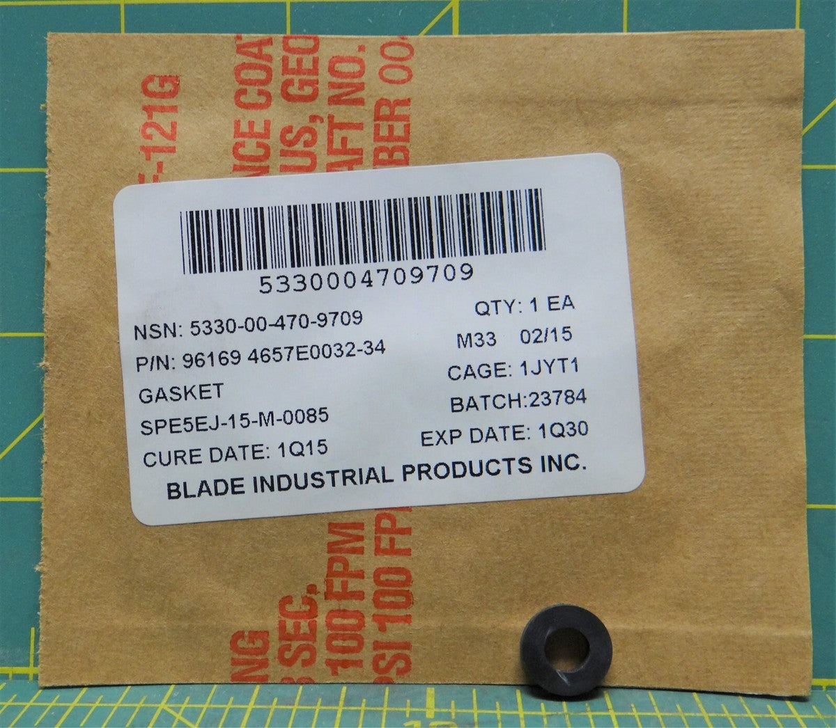 Blade Ind 1/4"ID x 1/2"OD Circular Rubber Chloroprene Gasket 9169 5330004709709