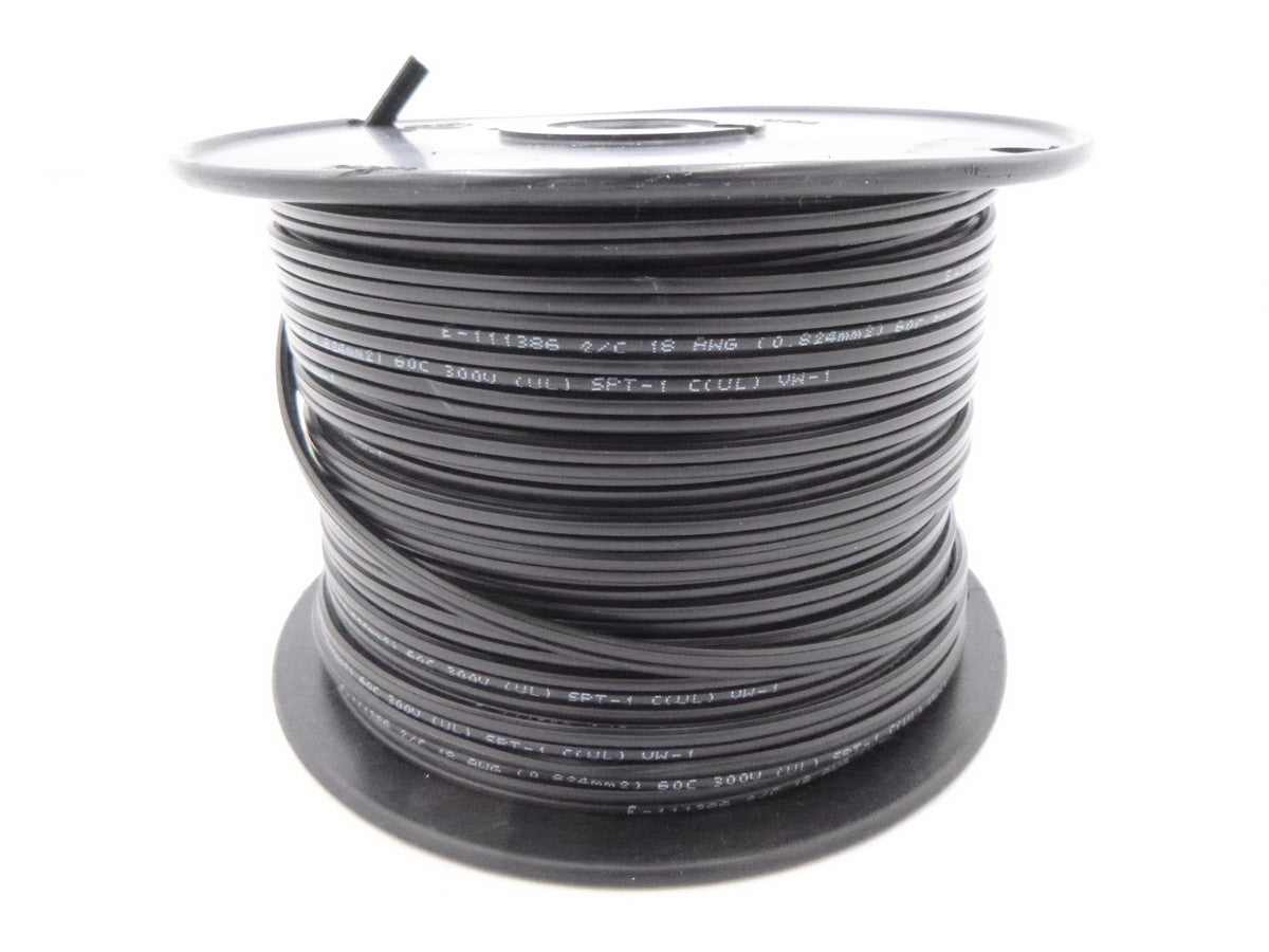 250'  18AWG 18/2 SPT-1 Copper Stranded in Black Jacket 300V 60C Cable Wire