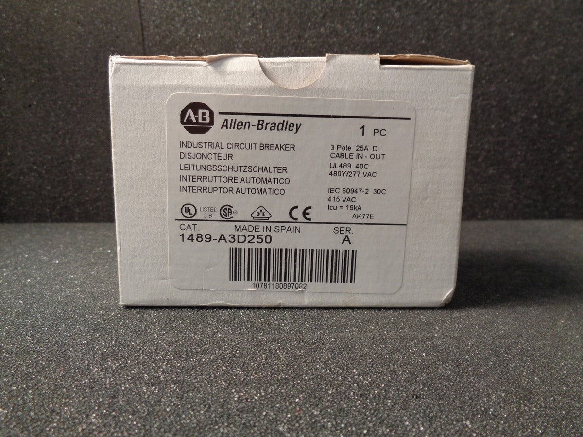 Allen-Bradley 1489-A3D250 UL489/CSA 22.2/ 3 Pole Trip Curve D 25 Amp 240Vac