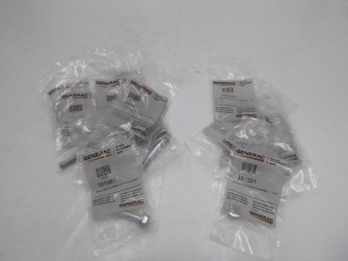 8 Pack Generac 385981 Hex Flange Hex Bolt - 5/16 18 X2 1/2 & 333321 Nut 5/16-18