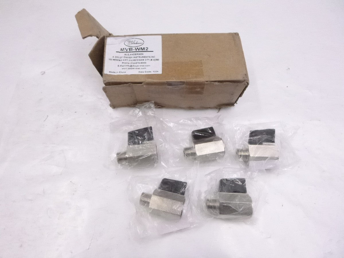 5 Pack W.E. Anderson MVB-WM2 Mini Brass Ball Valve Wedge Handle 450psi 1/4"