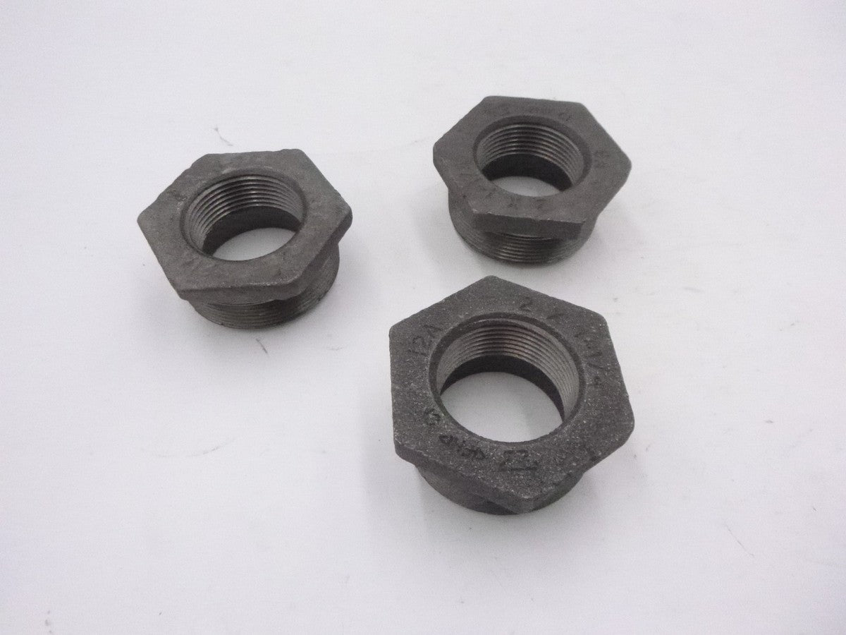 3 Pack Anvil 2" MNPT x 1-1/4" FNPT Black Cast Iron Hex Bushing