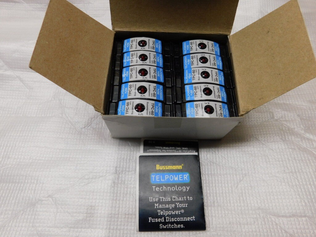 (10) BUSSMANN TPC-60 Amp Telpower Fuse -- Lot of 10