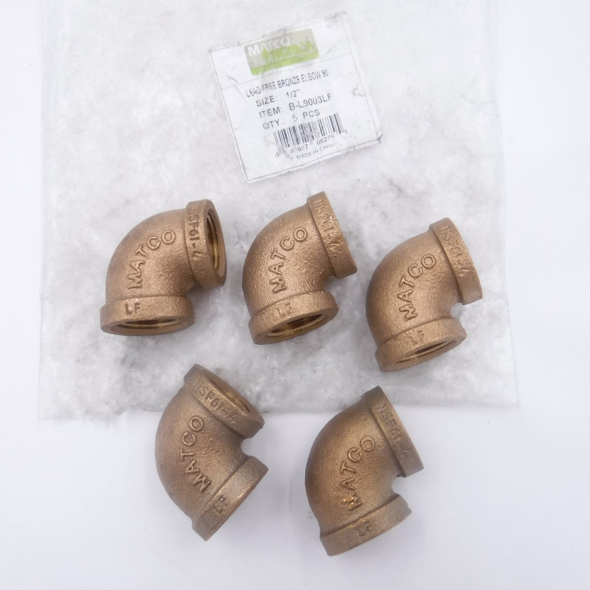 5 Pack Matco-Norca B-L9003LF 1/2" Female Brass 90° Elbows Lead Free Bronze