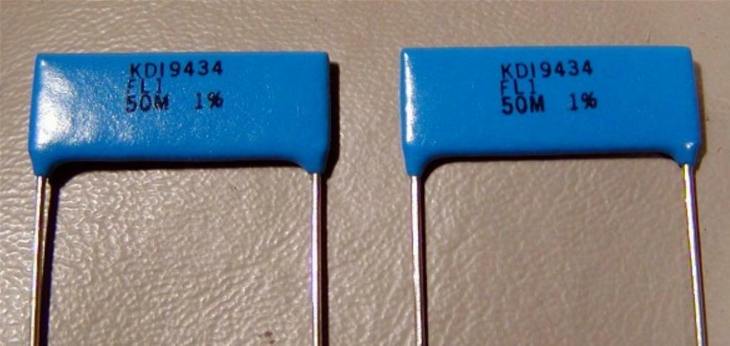 Lot of 4 KDI - FL-1 50M-1 - High Voltage Resistor, 50 Meg Ohm, 1%, 10KVDC 1Watt.