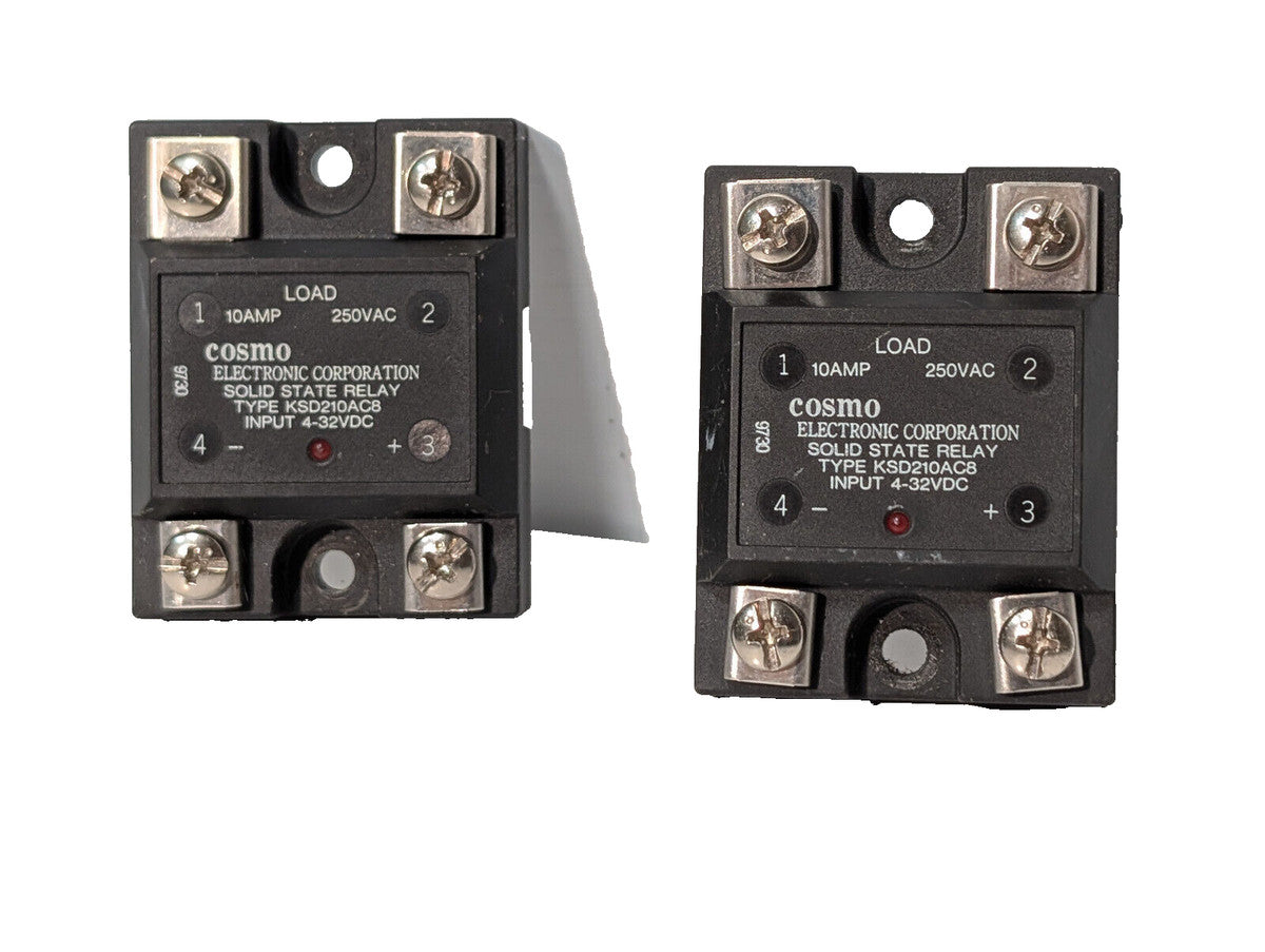 Lot of 2: Cosmo Electronics Corporation KSD210AC8 Solid State Relays 10A, 250VAC