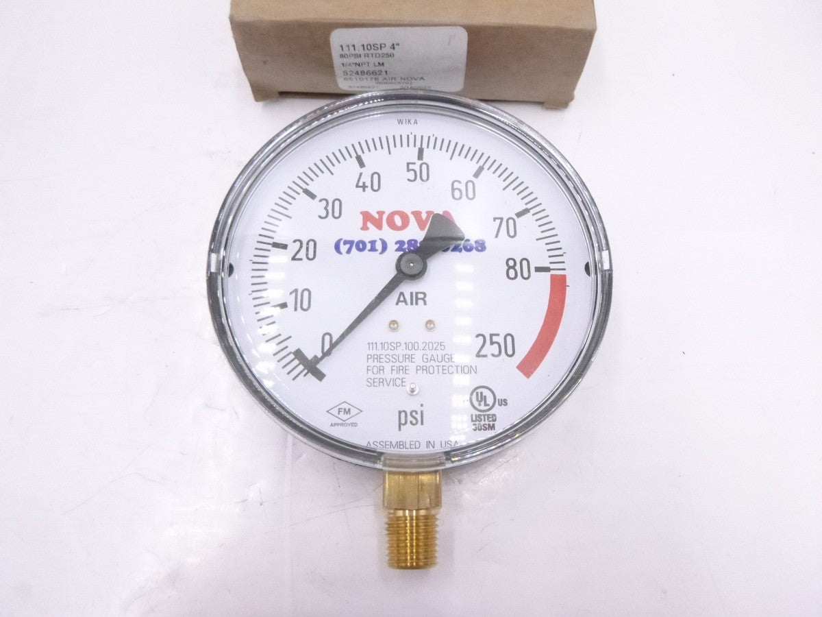 WIKA 111.10SP Nova Fire Sprinkler Pressure Gauge  0-250 PSI 4" Dial