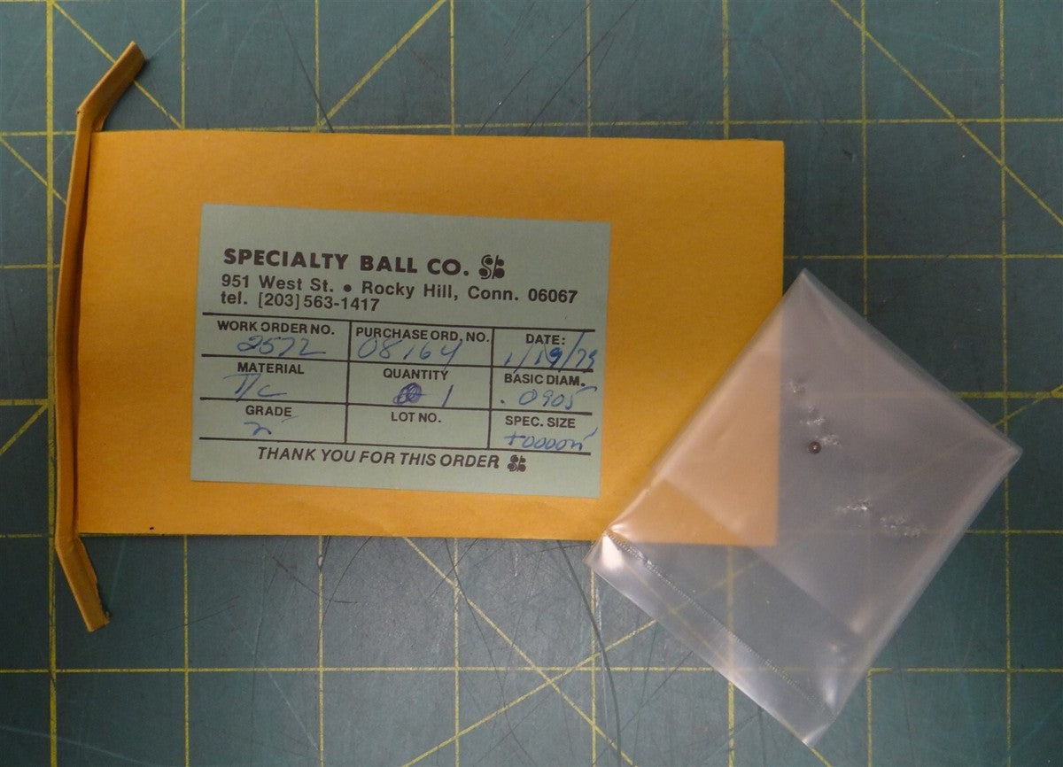 (Qty 1) 0.0905" Diameter Specialty Ball Co. Tungsten Carbide Bearing Ball