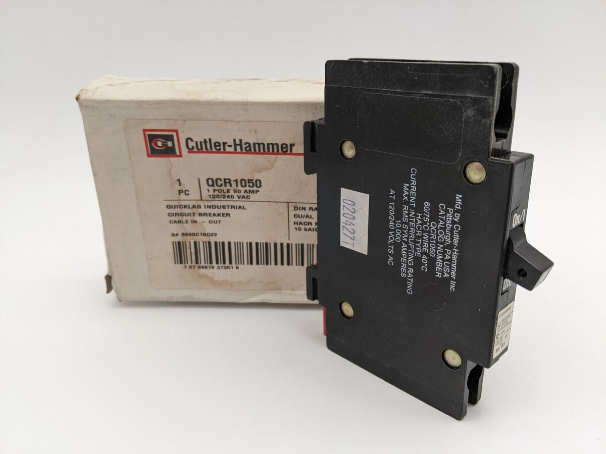 Cutler-Hammer QCR1050 Circuit Breaker 50 Amp 240 VAC 1 Pole DIN Rail Mount NOS