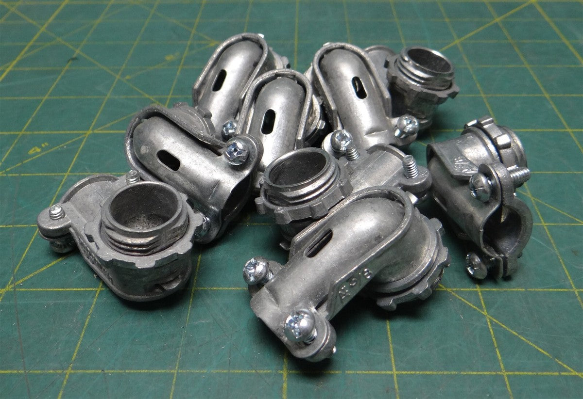(Qty: 9) Arlington Ind. 3/8" Zinc Die Cast 90° Angle Connector 2 Screw Flex 850