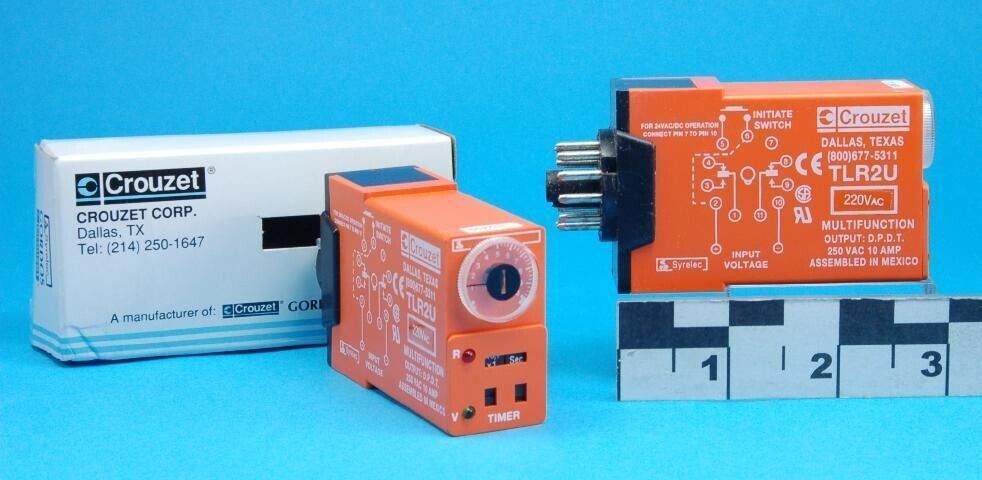 Crouzet TLR2U220A - 220VAC Multi-Function Single Shot Timer 0.1 Sec-10 Hour New